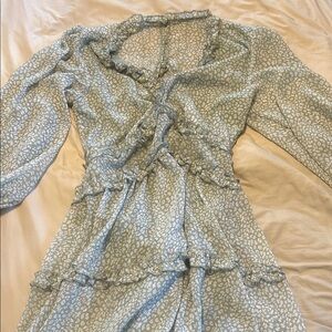 Light Sage Ruffle Wrap Dress with Subtle Print